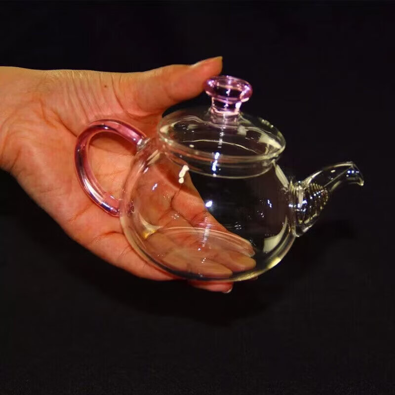 迦图鲮耐热玻璃茶壶功夫茶具绿茶泡茶壶煮茶器过滤防爆烧水壶家用花茶壶 粉把小茶壶 300ML