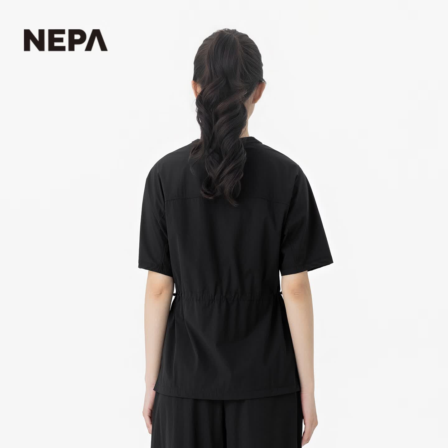 NEPA耐葩2026春夏新品女士户外舒适冷感弹力可调节圆领短袖T恤7M45364 黑色 C01 M 170/92A（100）