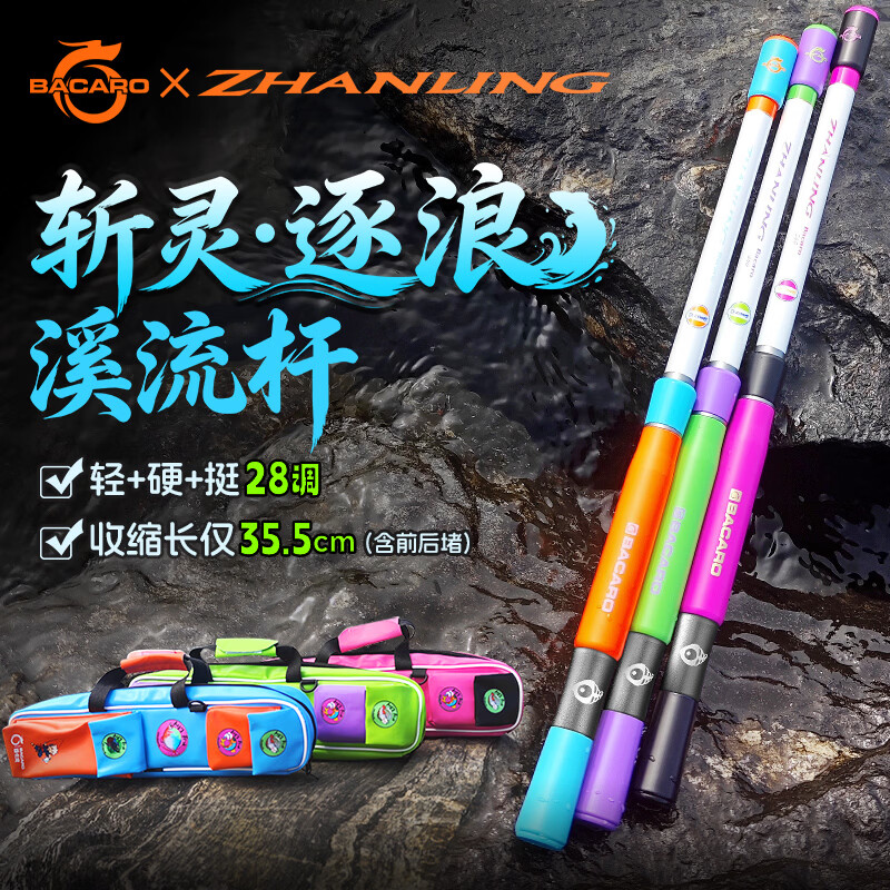 百卡龙斩灵小物杆便捷超短节鱼竿溪流竿超轻钓鱼竿马口鳑鲏手竿小物钓 冰蓝色 2.1M
