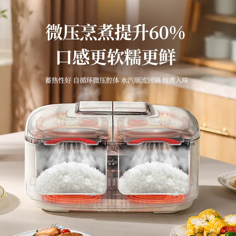 万福源新品双胆电饭煲316l内胆0涂层多功能预约定时家用智能6大容量二合一双拼高档电饭锅 中国红/0涂层316L不锈钢内胆 6L