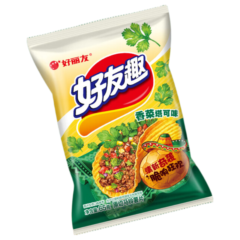 好丽友（ORION）呀土豆好友趣多口味零食薯片休闲零食薯条办公司下午茶儿童小零食 【新奇登场-好友趣】香菜塔可味65g