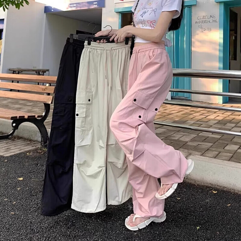 YOUNVFR美式工装裤女休闲高腰显瘦直筒裤子宽松百搭阔腿运动裤ins 诚M03米杏色 L /110-115斤 YOUNVFR美式工装裤女休闲高腰显瘦直筒裤子宽松百搭阔腿运动裤ins 诚M03米杏色 L /110-115斤