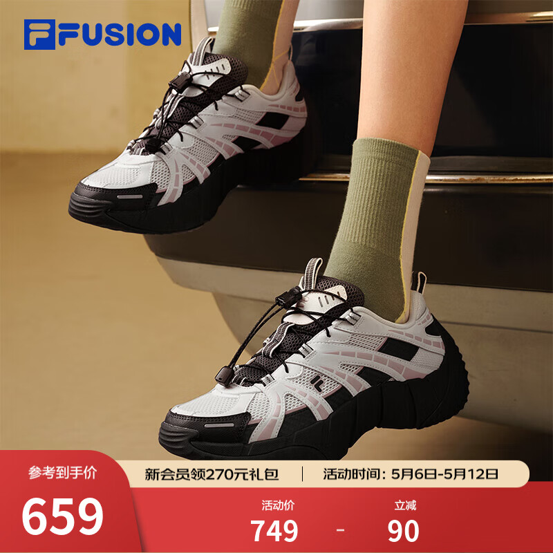 FILAFUSION斐乐潮牌脊骨鞋2代女鞋户外机能运动鞋女 白中白/影黑灰-BD 37.5