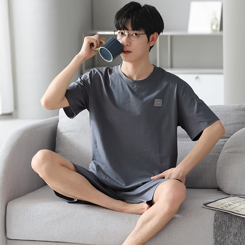 浪莎睡衣男士冰丝夏季抑菌莫代尔凉感可外穿圆领简约休闲家居服男套装 【10A抑菌】夏季热卖冰丝凉感 3XL /185码（体重160-180斤）