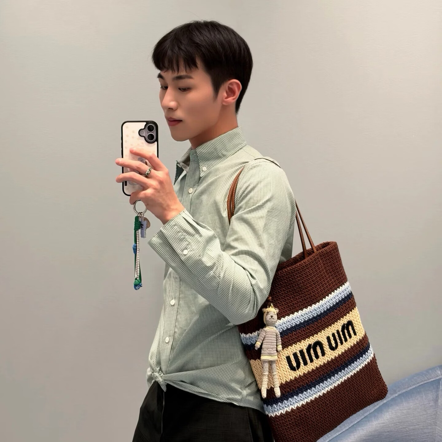 Miu Miu编织托特包 复古焦糖条纹 温柔氛围感拉满 图片为准2