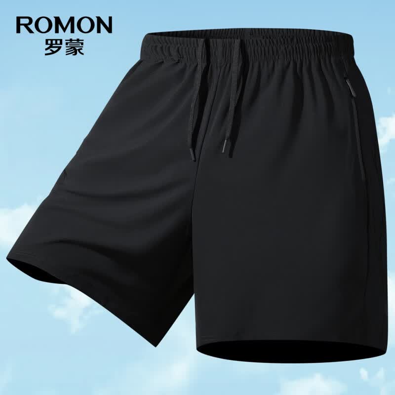 罗蒙(ROMON)冰丝凉感速干运动短裤男2026夏季新款高弹舒适透气简约休闲五分裤 黑色 2XL (185) 【建议170-190斤】