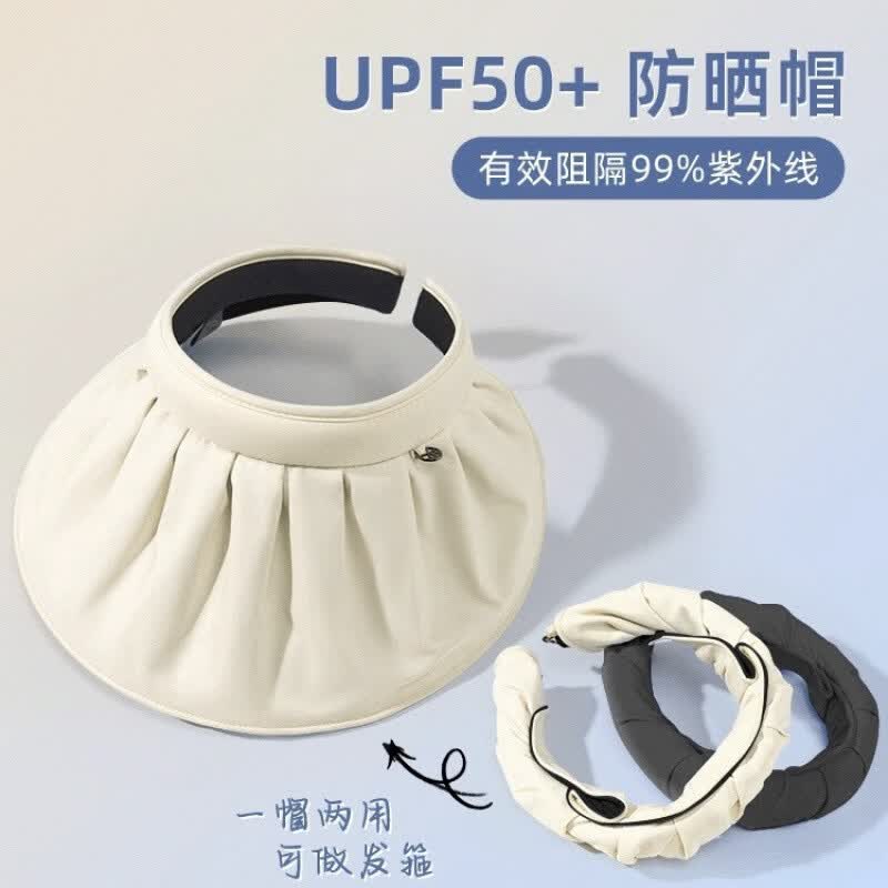 XF XIAOFANG遮阳帽防晒帽女夏季太阳帽防紫外线大帽檐2026新款空顶帽户外帽子 黄色 折叠款