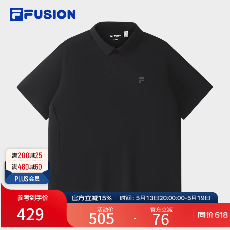FILA FUSION斐乐潮牌男子针织短袖POLO衫2026夏新款速干防晒上衣 正黑色-BK L 175/96A/L