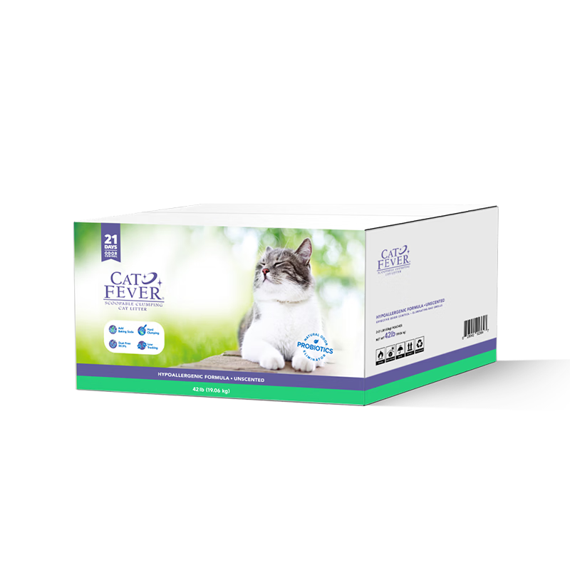 喵洁客（CAT FEVER）猫砂美国原装进口矿砂钠基矿石抗菌去氨膨润土猫砂紫标42磅