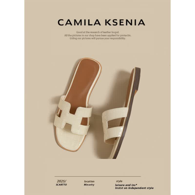 CAMILA KSENIA拖鞋女士2026年新款夏季休闲百搭时尚沙滩平底一字拖外穿凉拖鞋子 奶杏色 37