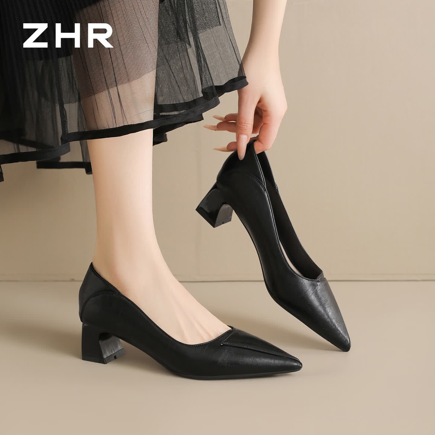 ZHR则则浅口单鞋女款2026新款夏外穿玛丽珍单鞋通勤高跟鞋女 IE126黑色36