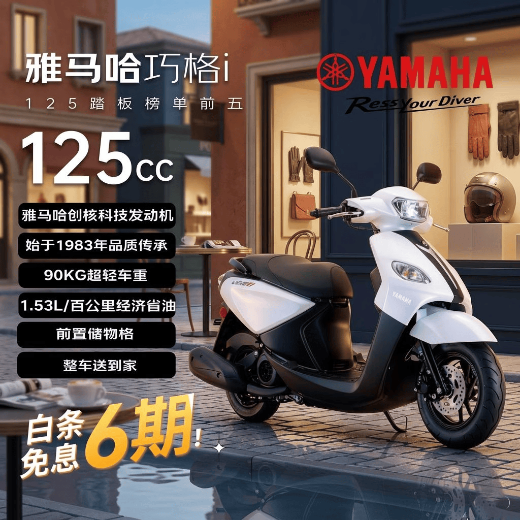 雅马哈巧格i125碟刹版 燃油踏板摩托车 省油通勤代步性价比 象牙白