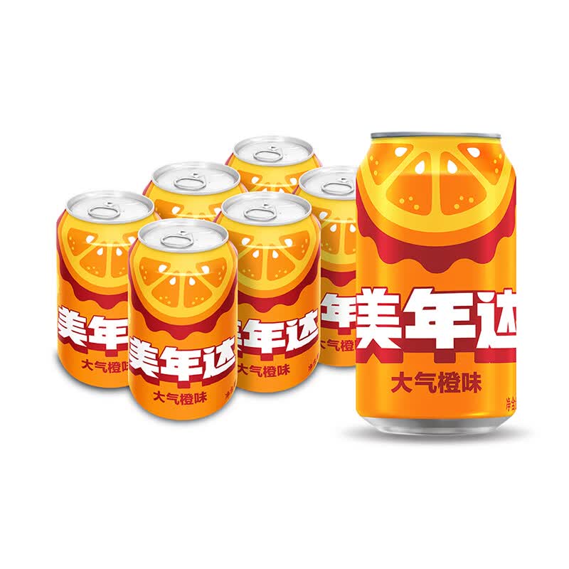 百事可乐美年达大气橙味汽水碳酸饮料330ml*6听 新老包装随机