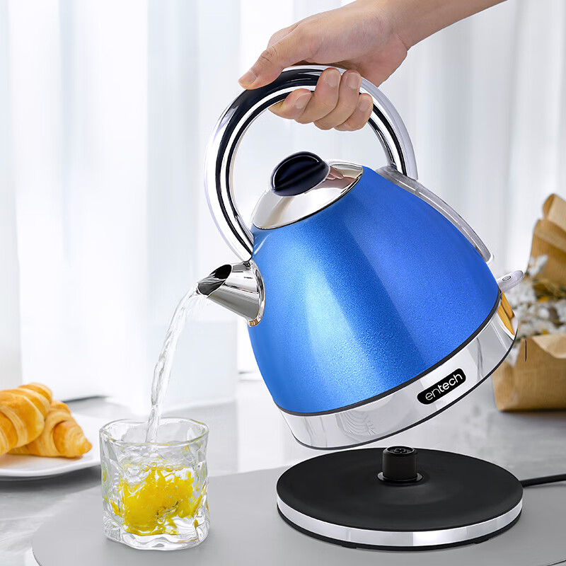 一特(EnTech)1800W快速烧水壶家用高颜值电热水壶大容量分体式加厚304不锈钢大功率插电烧水自动断电防干烧 1.7L 专柜款-海洋蓝(带水窗)