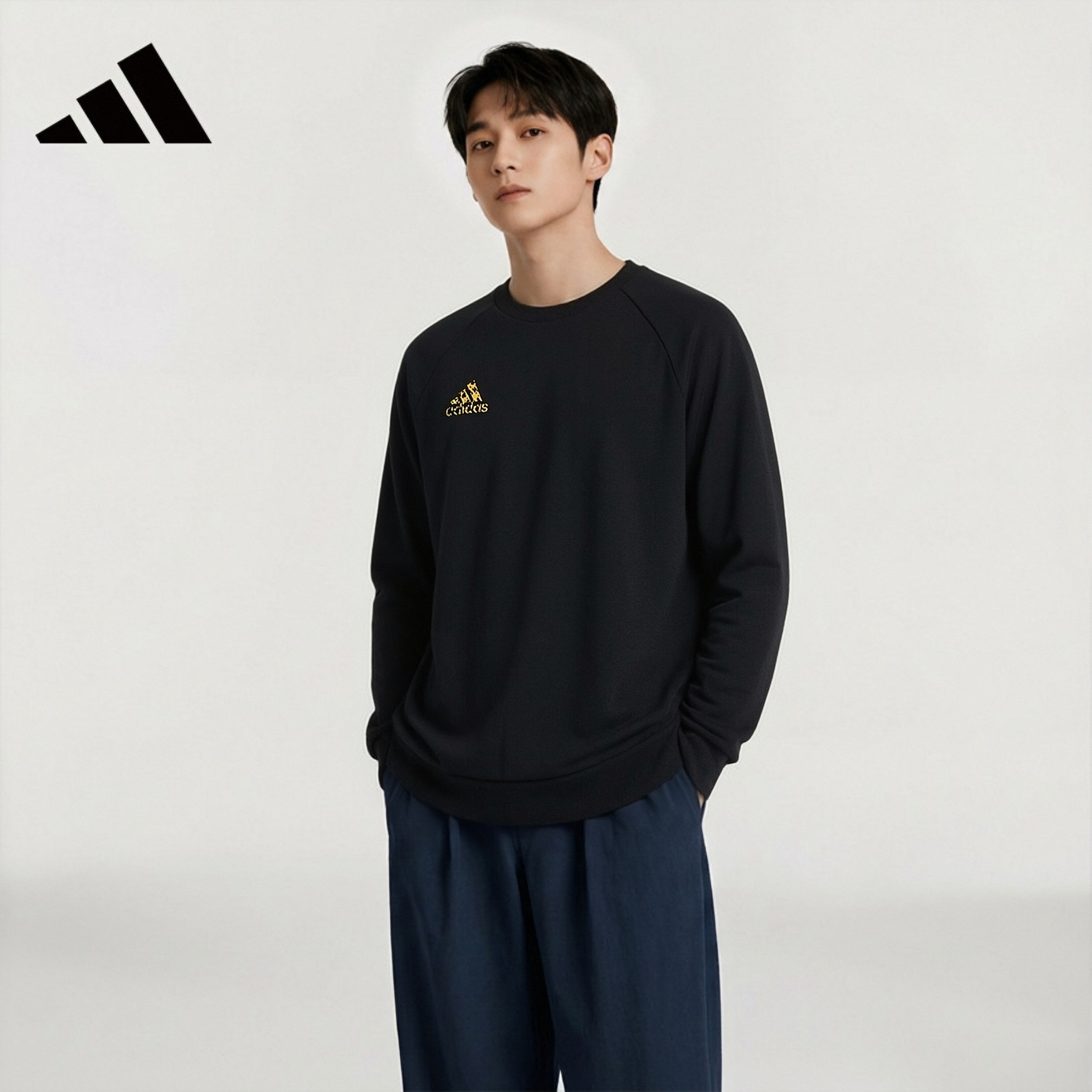 阿迪达斯（adidas）【反季清仓】卫衣男运动套头衫休闲运动服 黑色 3XL