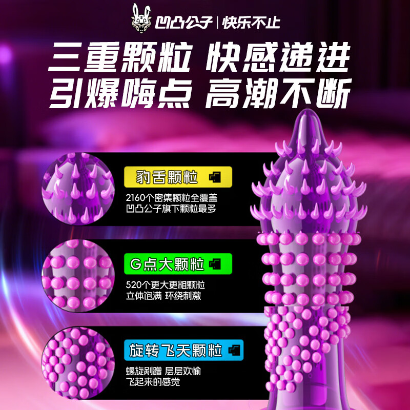 凹凸公子女性欢潮避孕套带刺阴狼牙套大颗粒安全套套超薄男专用持久防敏感 三款颗粒快感【35只】豹舌G点旋转狼牙35只