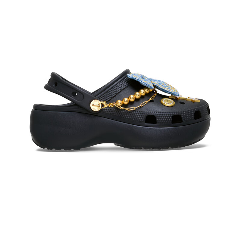 卡骆驰(CROCS)白鹿同款经典丹宁蝴蝶云朵洞洞鞋厚底沙滩鞋|213114 黑色-001(含智必星) 38 (240mm)