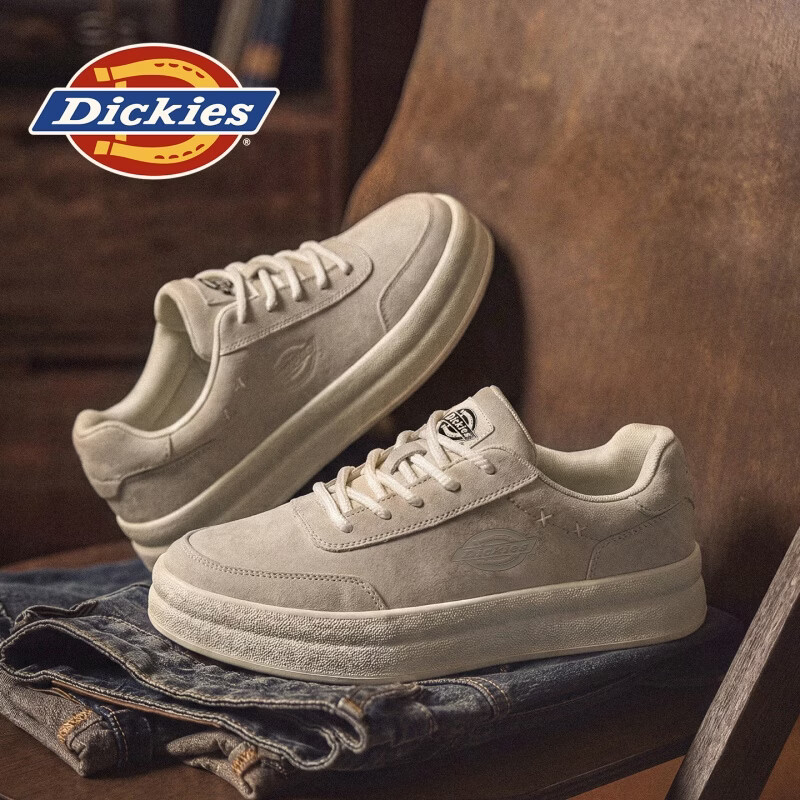 Dickies品牌男鞋2026春季新款百搭休闲鞋复古百搭防滑耐磨厚底运动板鞋男 米灰 41 41/255(2.5)