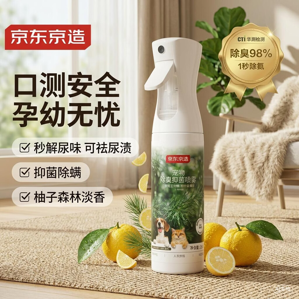 京东京造宠物除臭喷雾生物酶去尿味身体 猫砂除臭喷雾除螨杀菌除臭剂300ml