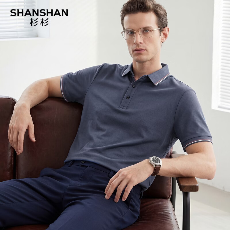 SHANSHAN杉杉短袖T恤男父亲节POLO领上衣夏季透气中青年衣服休闲爸爸装 深灰色 4XL /195【建议175-195斤】