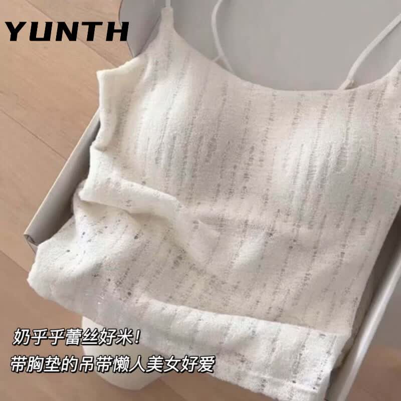 YUNTH好cozy的亚麻感吊带法式蕾丝背心女2026新款带胸垫一体内搭外穿 亚麻肤【带胸垫品质】 M 【建议80-100斤】