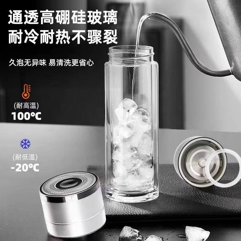 JCZS品质一键开盖双层玻璃杯男士防摔高硼硅车载泡茶水杯茶水分离 【摔碎包赔 双层加厚】300ML金色