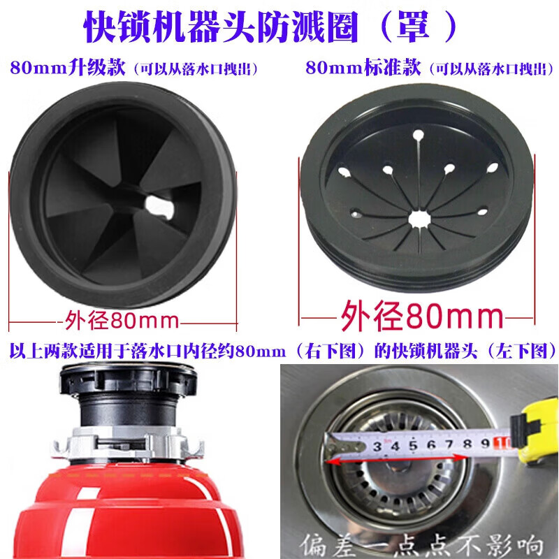 CLCEY厨房垃圾处理器防溅圈厨余粉碎机密封圈水槽堵头堵水塞防溅罩配件 80mm标准款防溅圈1个
