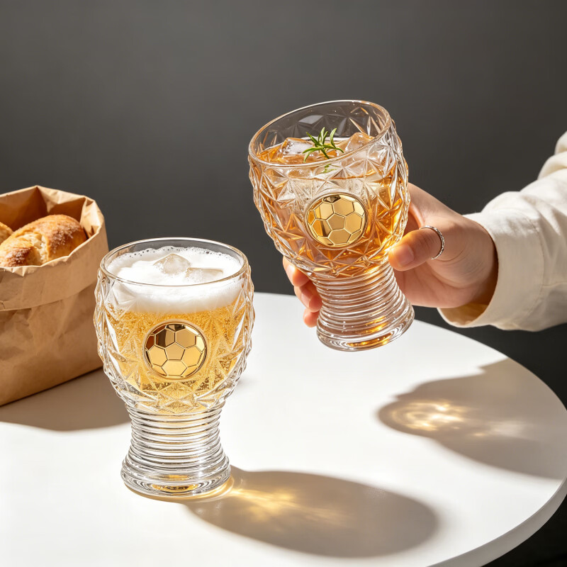 LOVWISH创意新款足球款玻璃啤酒杯大号家用扎啤杯2026世界杯精酿杯大容量 逐梦足球杯【透明款】400ml*1