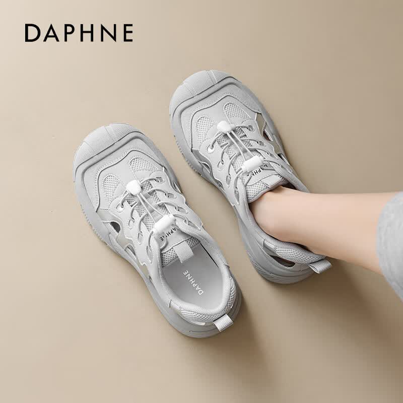 DAPHNE达芙妮软底登山鞋女2026新款厚底时尚透气轻便百搭运动休闲老爹鞋 灰色 37