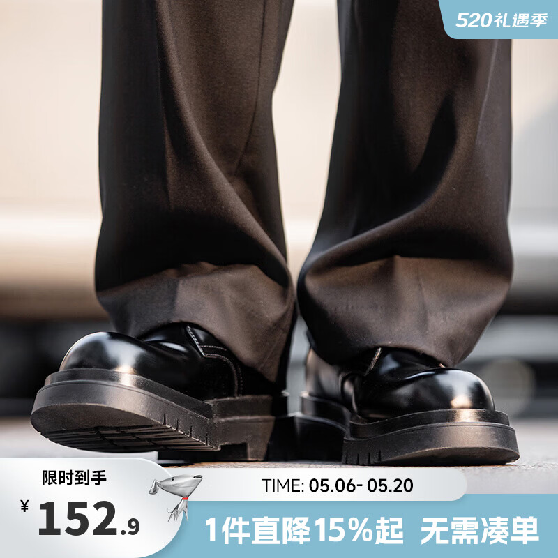 Mr.A德比鞋男款圆头大头鞋黑色工装鞋通勤马丁靴厚底增高休闲皮鞋MRA 亮面黑 43 男码