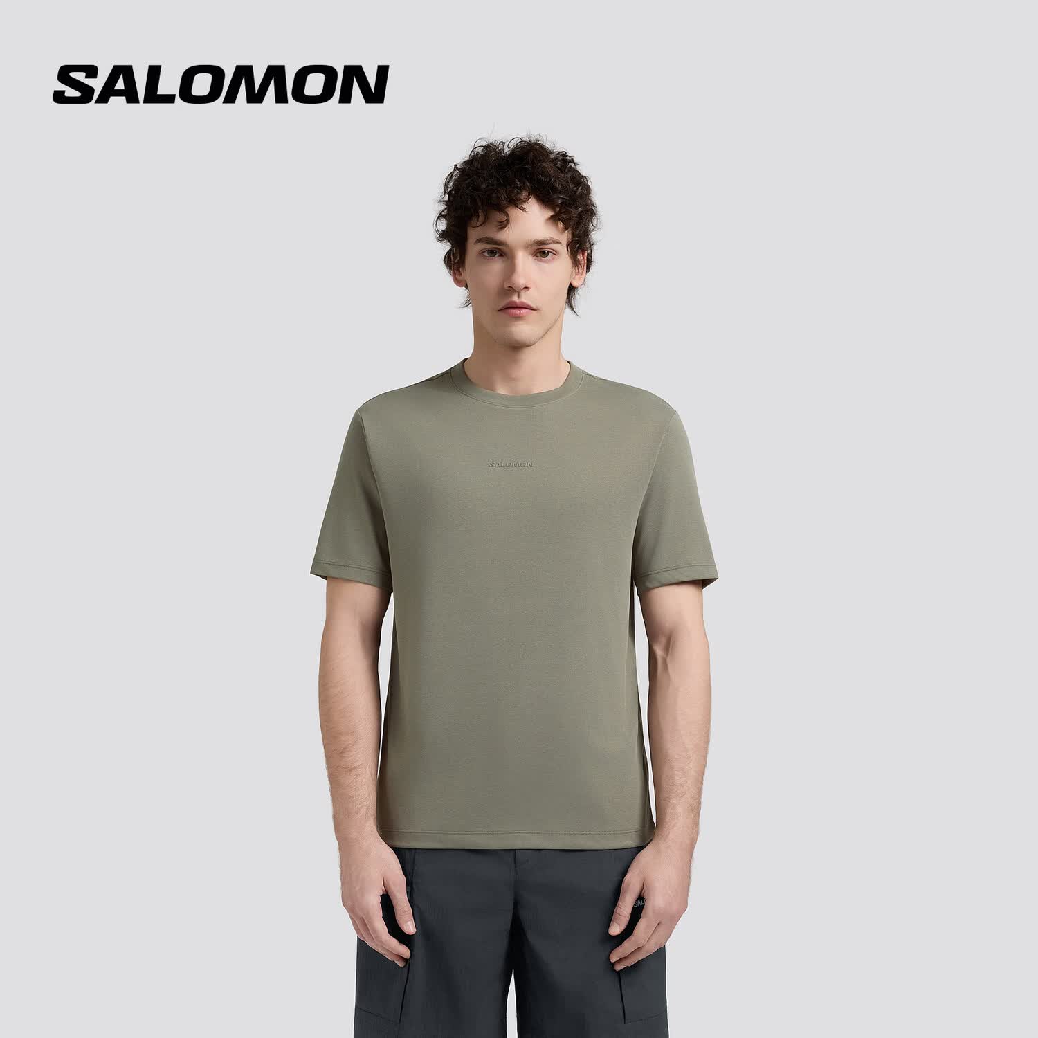 萨洛蒙（Salomon）男女款 户外运动跑步轻量舒适简约透气短袖T恤 PLT BSC SS TEE 烟熏橄榄绿 C30902 L 175/96A