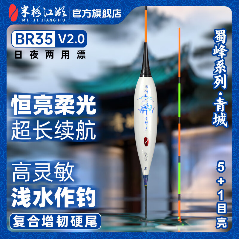 米极江湖新品BR35夜光漂增韧硬尾鱼漂浮漂电子漂高灵敏抗流水行程夜钓漂 BR35 青花瓷 -2号 吃铅:1.8g 自重:1.01g