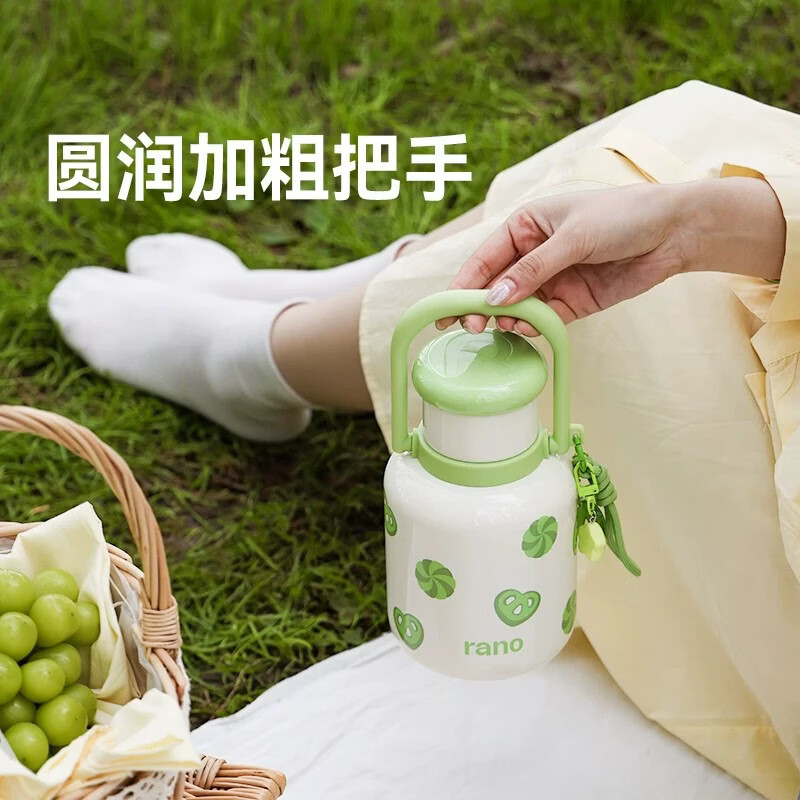 乐序rano保温杯女大容量316不锈钢保温壶高颜值实用户外大号手提水壶 抹茶曲奇1000ml