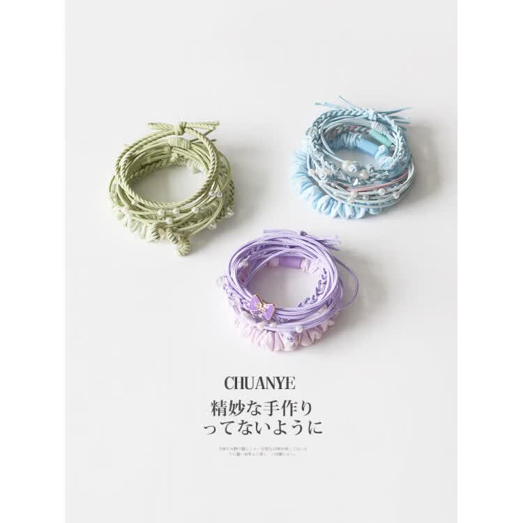 迦图鲮韩版奶油风五根装小皮筋女新款小清新百搭高弹力马尾发绳发饰 6#绿色