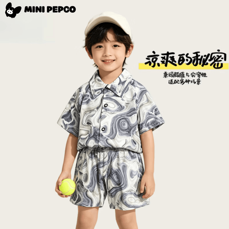 小猪班纳（PEPCO）儿童套装新款韩版短袖短裤衬衫两件套海滩 衬衣套装沙漠旋涡 80 cm