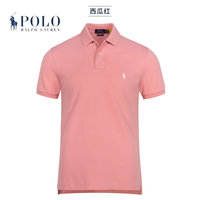 RALPH LAUREN 拉夫劳伦男装小马标短袖Polo衫上衣夏季高端休闲纯棉翻领半袖男士T恤透气 宝蓝-红标 L 备注身高体重,按身高体重定制发货