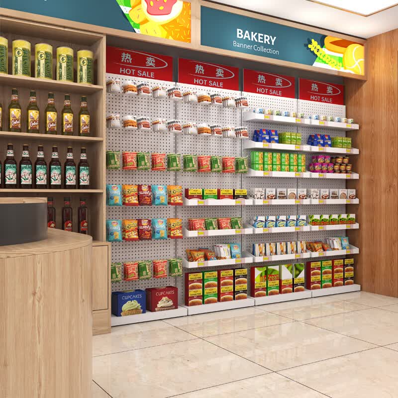 桉柄展架超市食品货架多层展示架洞洞板带挂钩置物架落地式便利店靠墙收纳 白色3层40*20*170cm【加厚碳钢】