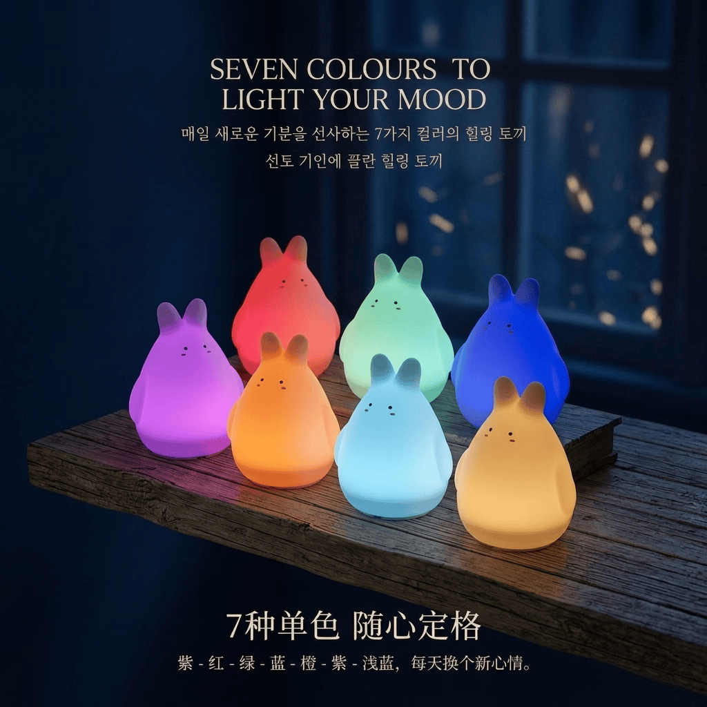 极地物种兔子硅胶拍拍灯七彩氛围小夜灯卧室伴睡灯充电解压神器送闺蜜礼物 大白兔硅胶拍拍灯