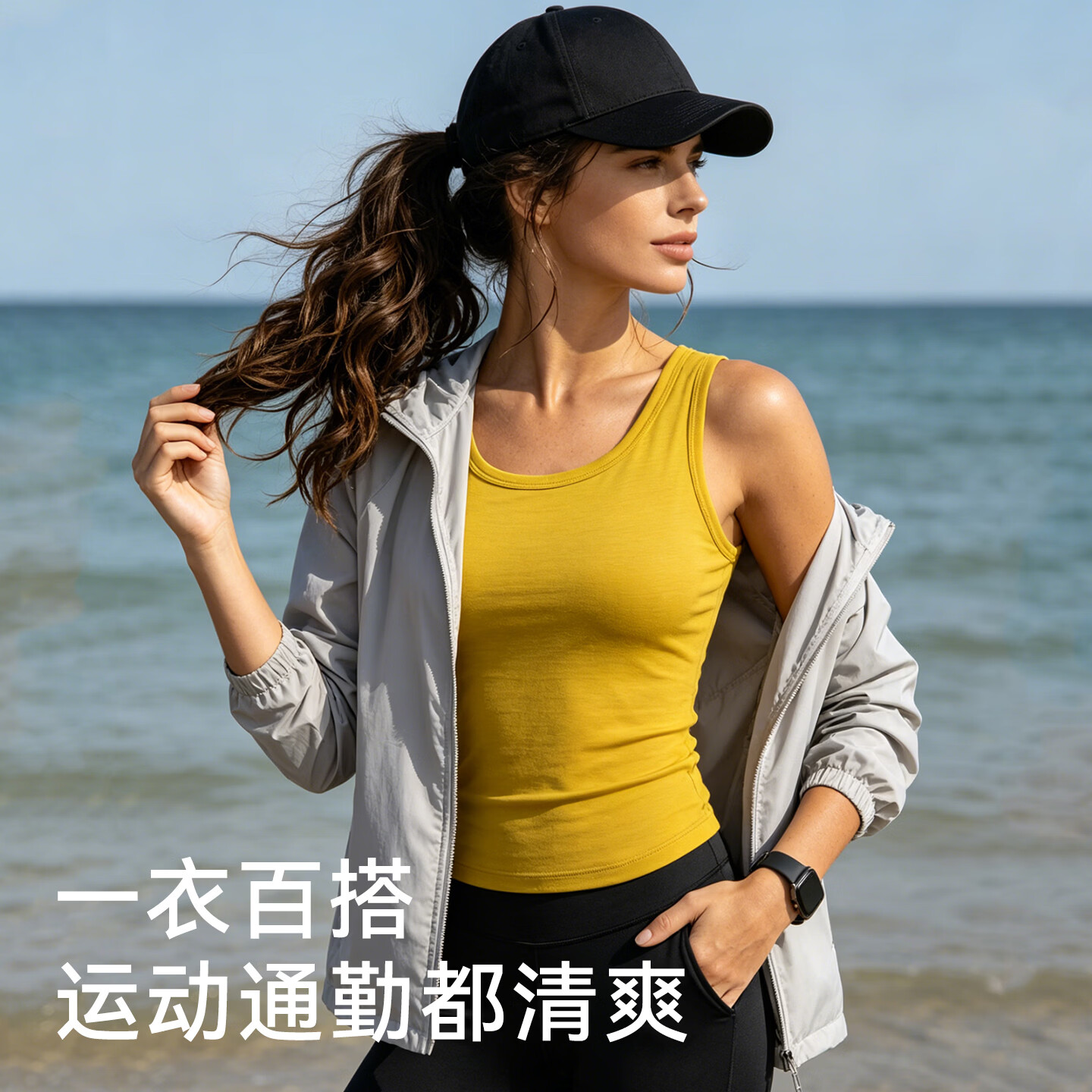 灰壳美利奴羊毛运动背心女户外运动休闲打底t恤运动内衣 向日葵黄 -吸湿排汗-17.5微米 L