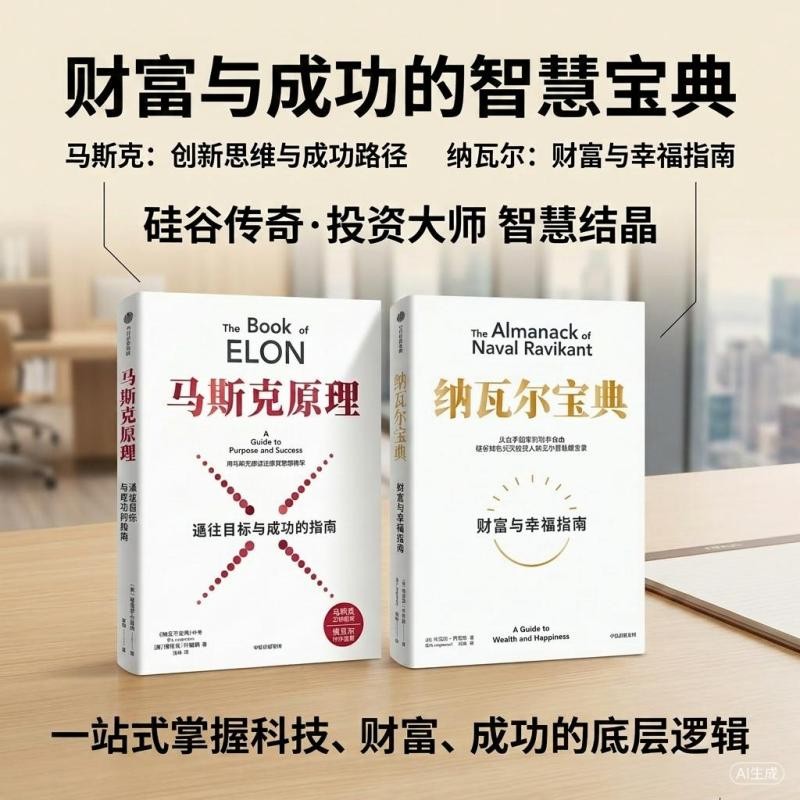 【自营包邮】纳瓦尔宝典+马斯克原理（套装2册）纳瓦尔 马斯克 埃里克乔根森作品 硅谷智慧宝典 财富幸福成功指南 中信出版社