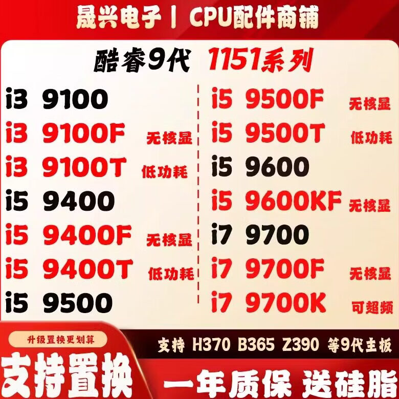 英特尔（Intel）i3 9100f 9100 i5 9400f 9400 9500T 9600 KF cc150 I7 9700K cpu I5  9500