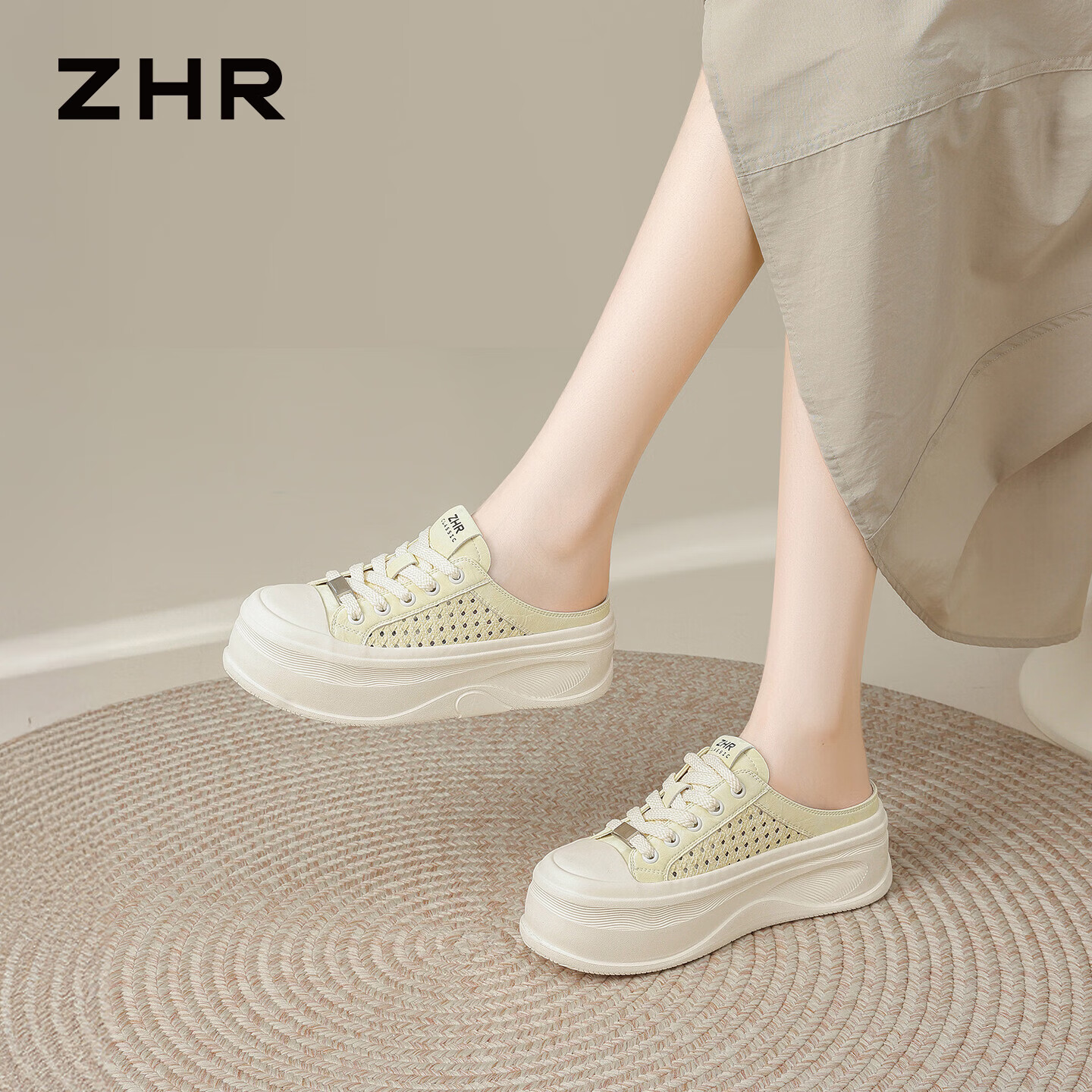 ZHR则则包头拖女时尚镂空透气女鞋夏季休闲外穿百搭半拖女 CA16黄色38