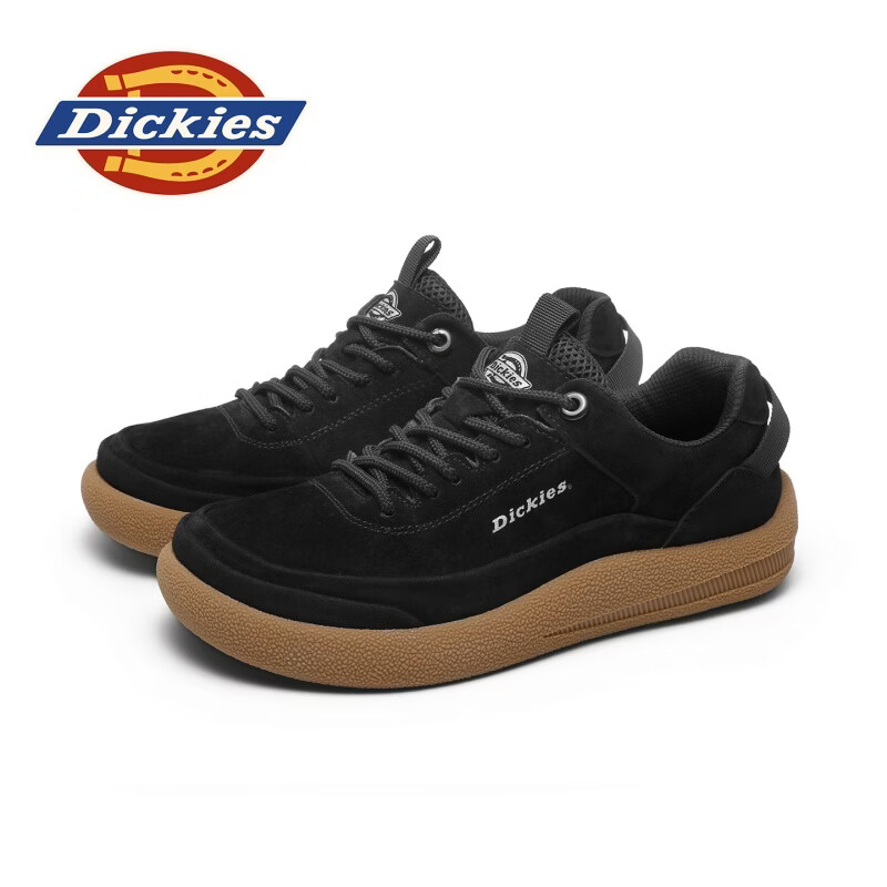 Dickies品牌男鞋2026秋季新款真皮板鞋户外运动鞋厚底耐磨百搭复古休闲鞋 黑色 42