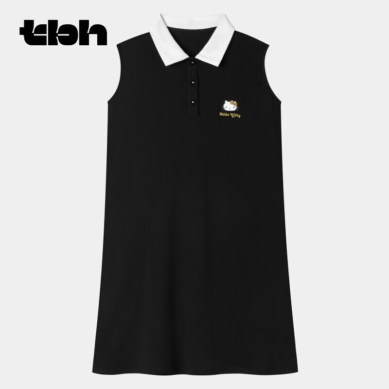 野兽派家居（tbh）Hello Kitty弹力针织棉Polo领家居无袖背心裙可外穿家居服 Hello Kitty Polo领家居背心裙 经典黑 XS
