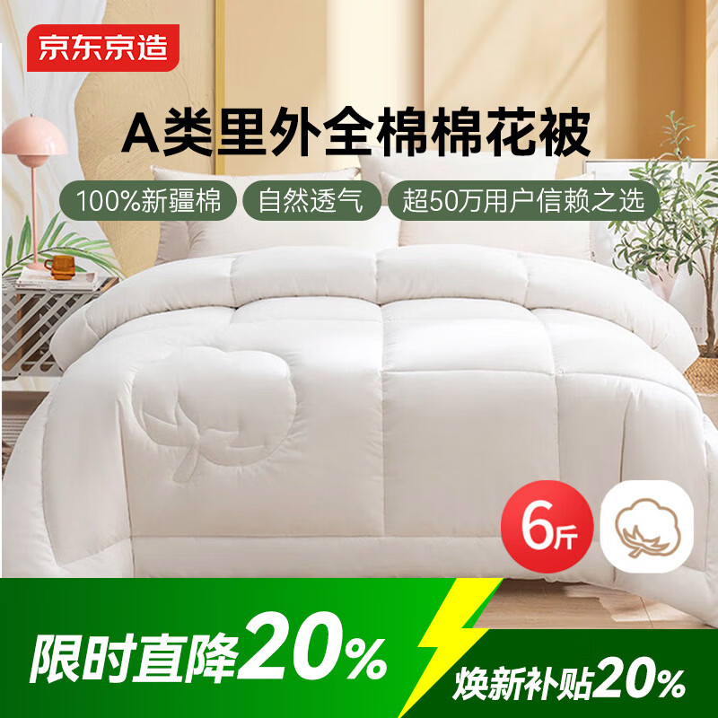 京东京造100%天然新疆棉花被 纯棉被芯双人被子 秋冬被6斤2x2.3m