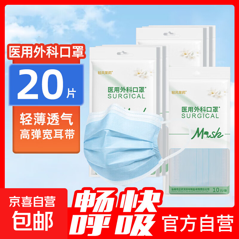 医用外科口罩防晒花粉一次性加宽耳带防尘口罩 【性价比款】蓝色20只/2袋