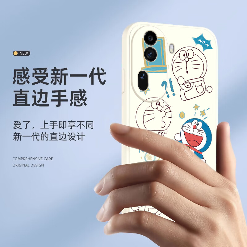 渡方舟 适用OPPOReno11Pro手机壳手腕带短挂绳防摔软壳Reno10pro+轻薄直边硅胶镜头全包保护套保护套 Reno10【白色-白底纹叮当猫】