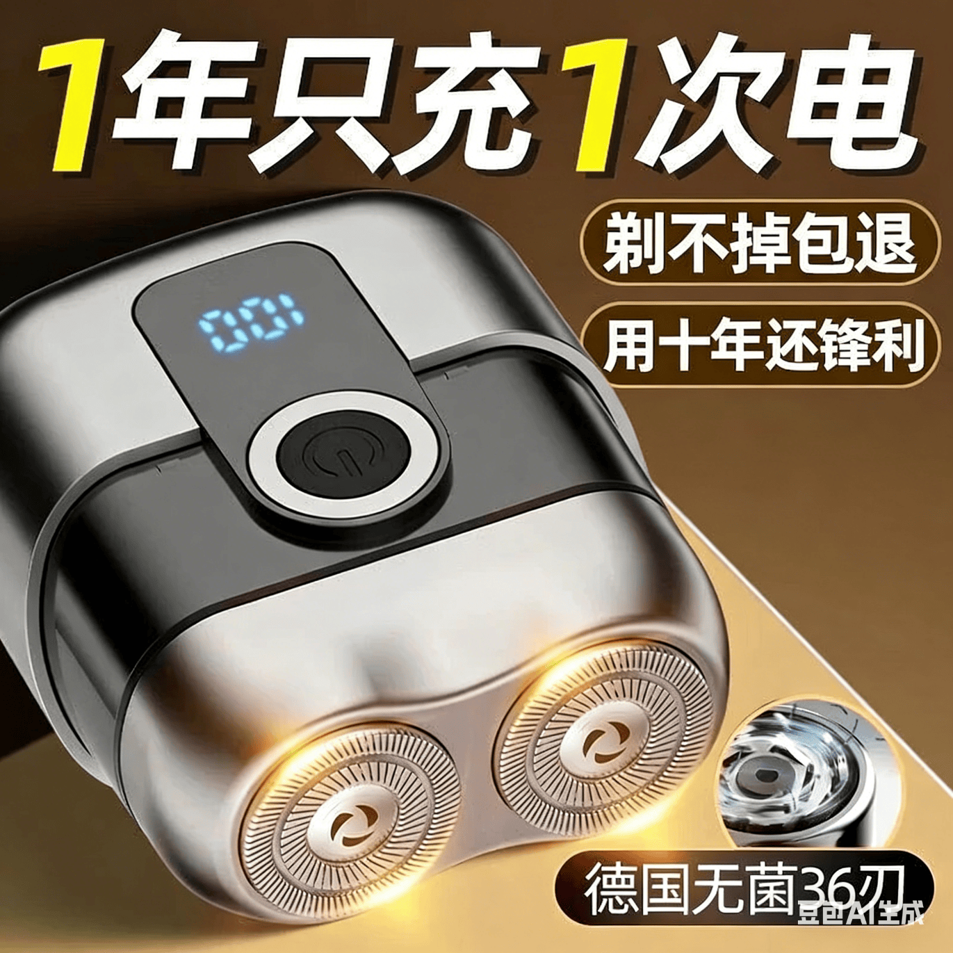 叶余【德国品质】电动剃须刀男士2026新款刮胡子刀迷你便携不留黑点小钢炮新年送男友送长辈生日礼物 德国品质升级-亮银色8w转速续航300天