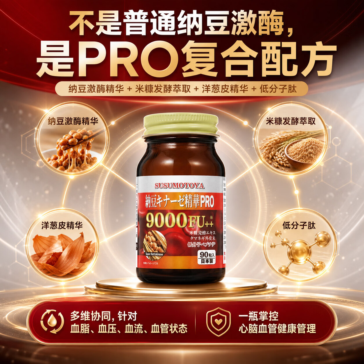 SUSUMOTOYA日本原装进口纳豆激酶9000FU呵护心脑血管中老年 90粒 1瓶装 90粒*1瓶 【推荐购买周期装】