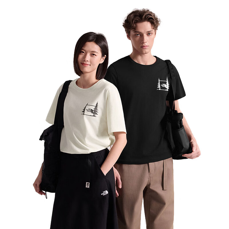 The North Face北面男女同款棉印花短袖T恤户外透气  米白色/QLI L